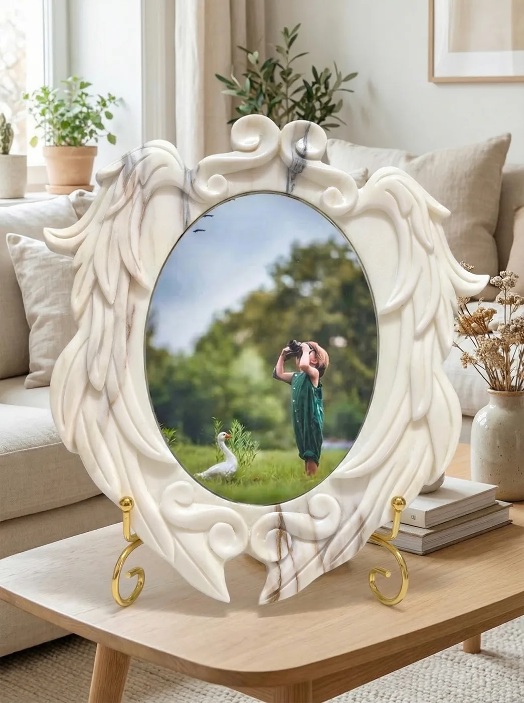 Decorative carved stone mirror frame